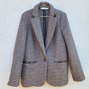 ASTR The Label Houndstooth Wool Bland Huzelnut Oversized Coat Blazer Size M